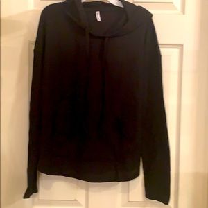 Waffle knit shirt with hoodie & kangaroo pouch